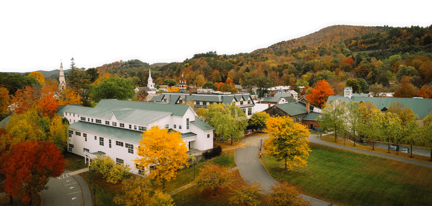 Arial photo of the VLGS campus in Autumn