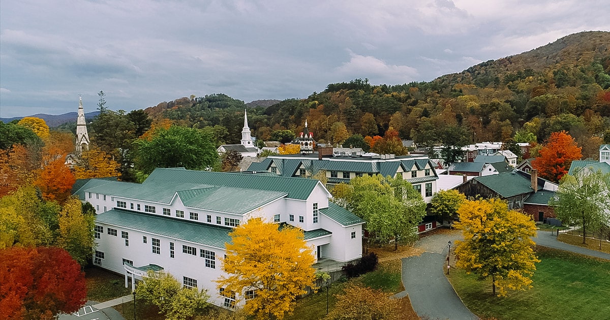 Aerial View of VLGS Campus with Fall Foliage