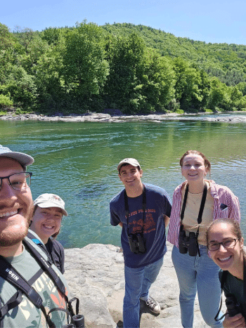 Five members of the Swan Society Student Group on a Birding Adventure