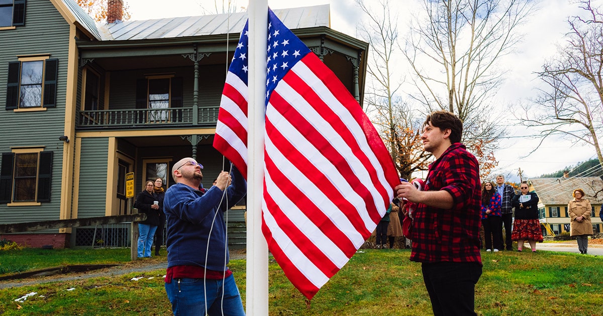 Students at the 2023 Veterans Day flag ceremony