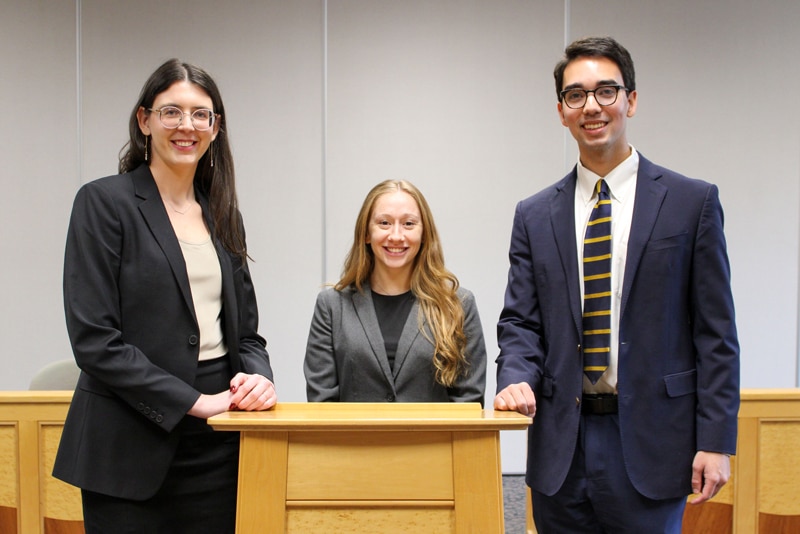 Allyson Cohen JD’25, Nicholas Glover JD’25, and Elizabeth Hein JD’25 at the National Moot Court Competition.