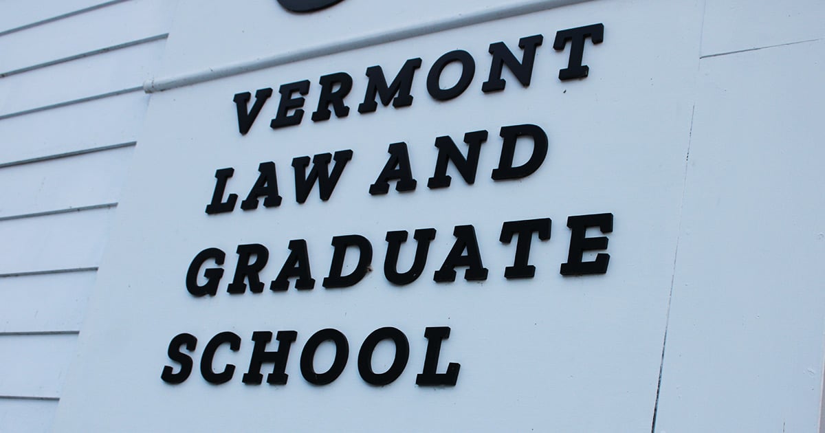 Vermont Law and Graduate School Lettering on the Outside of Oakes Hall