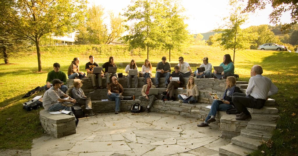 VLGS students attend class in the Outdoor Classroom.