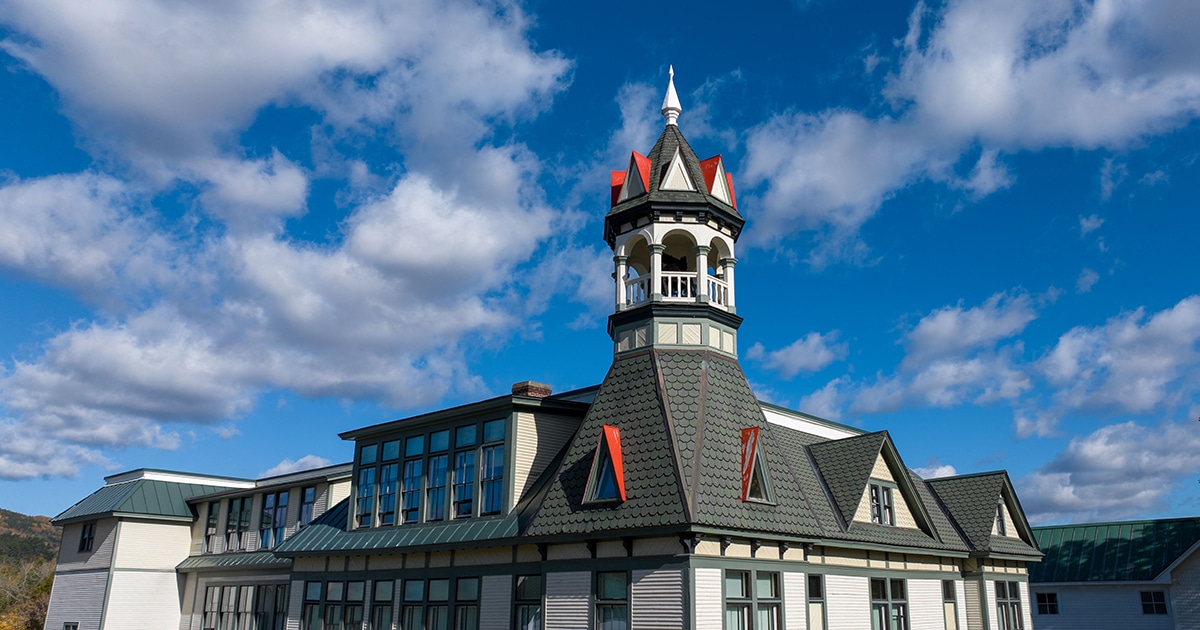 Debevoise Hall against a blue sky.