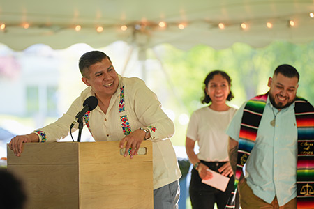 Isaiah Gonzales JD'25 speaks on behalf of the Latin American and Caribbean Law Students Association at VLGS's 2024 Cultural Celebration.
