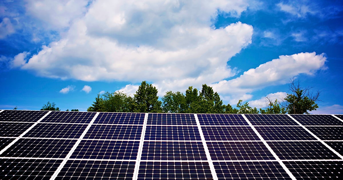 Solar Panels with a Sunny, Blue Sky in the Background